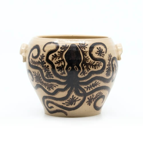 Handbemalte Amphore mit Kraken Handgefertigte bemalte Etruskervase nach antikem Original - Amphore - Seitenansicht